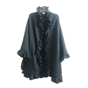 Collection Fifty Nine Bloomingdale's Black Wool Blend Ruffle Wrap Sweater OS